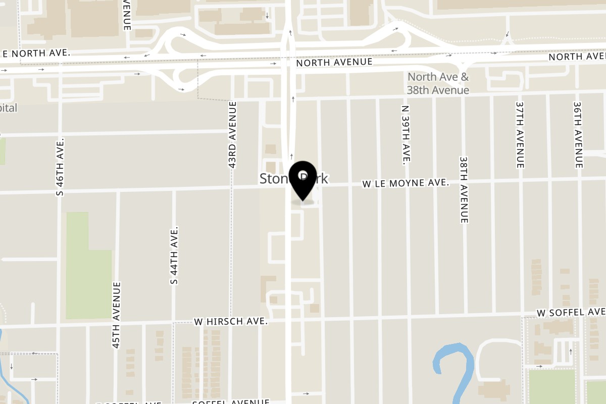 Map showing the location of Shwings on 1743 Mannheim Rd in Stone Park